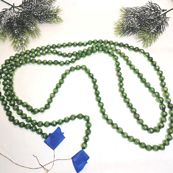 Vintage 12mm Christmas Tree Garland Larger Bead Mercury Glass Strand Green 96" - Picture 2 of 11